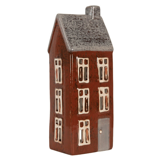 Clayre &amp; Eef | Theelichthouder Kerst Huisje Bruin Grijs 10x7x26 cm | 6CE2295