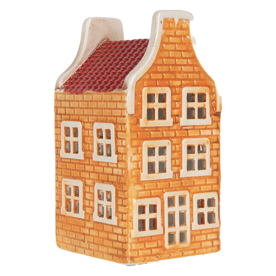 Clayre &amp; Eef | Theelichthouder Kerst Huisje Oranje Rood 9x10x19 cm | 6CE2299
