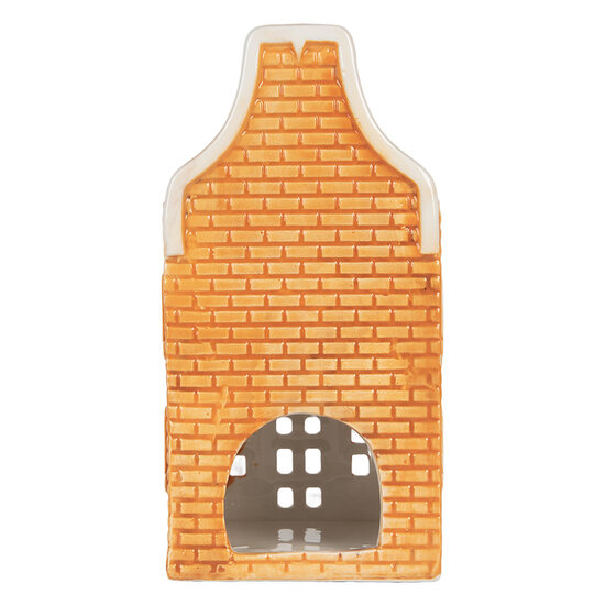 Clayre &amp; Eef | Theelichthouder Kerst Huisje Oranje Rood 9x10x19 cm | 6CE2299