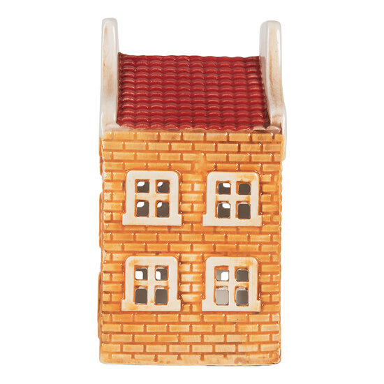 Clayre &amp; Eef | Theelichthouder Kerst Huisje Oranje Rood 9x10x19 cm | 6CE2299
