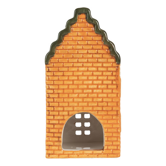 Clayre &amp; Eef | Theelichthouder Kerst Huisje Oranje Groen 9x10x19 cm | 6CE2302