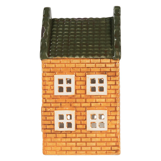 Clayre &amp; Eef | Theelichthouder Kerst Huisje Oranje Groen 9x10x19 cm | 6CE2302