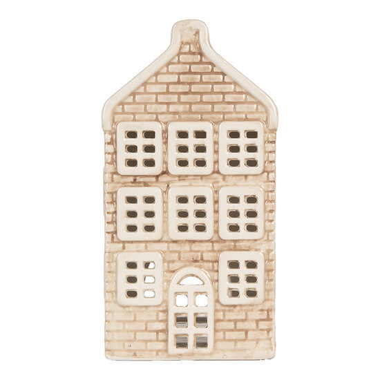 Clayre &amp; Eef | Theelichthouder Kerst Huisje Beige Groen 9x10x19 cm | 6CE2305