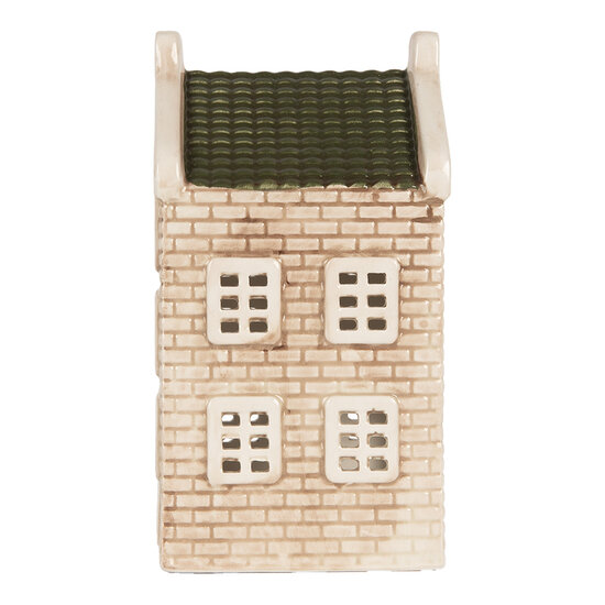 Clayre &amp; Eef | Theelichthouder Kerst Huisje Beige Groen 9x10x19 cm | 6CE2305