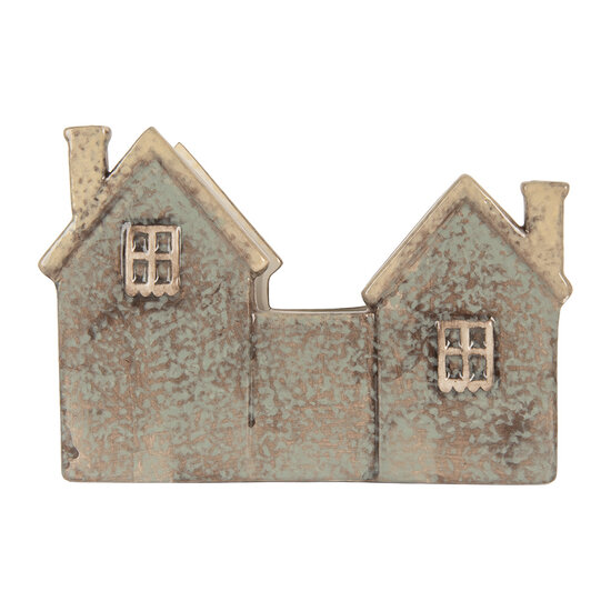 Clayre &amp; Eef | Theelichthouder Kerst Huisje Groen Beige 22x9x15 cm | 6CE2306