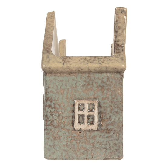 Clayre &amp; Eef | Theelichthouder Kerst Huisje Groen Beige 22x9x15 cm | 6CE2306