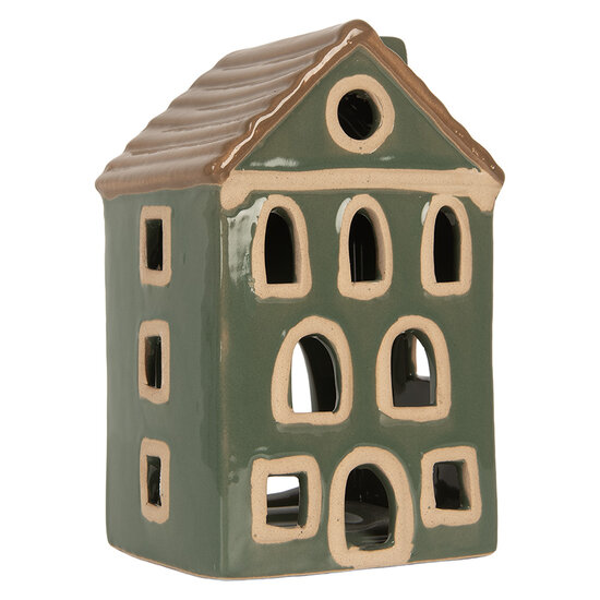 Clayre &amp; Eef | Theelichthouder Kerst Huisje Groen Bruin 9x8x15 cm | 6CE2309