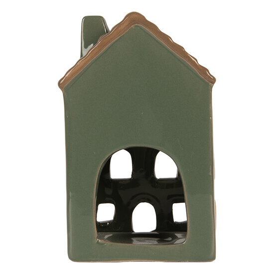 Clayre &amp; Eef | Theelichthouder Kerst Huisje Groen Bruin 9x8x15 cm | 6CE2309