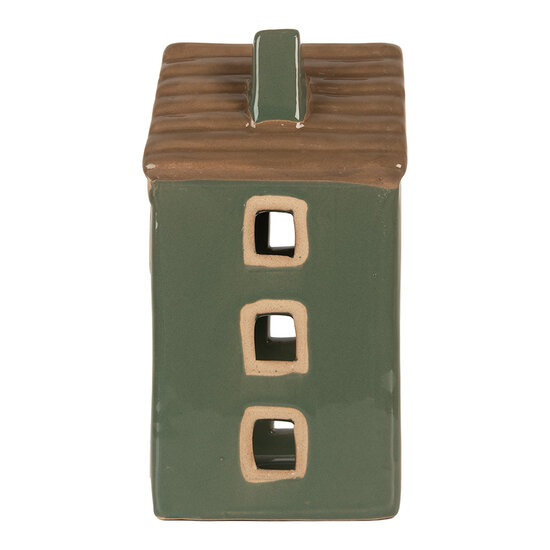 Clayre &amp; Eef | Theelichthouder Kerst Huisje Groen Bruin 9x8x15 cm | 6CE2309