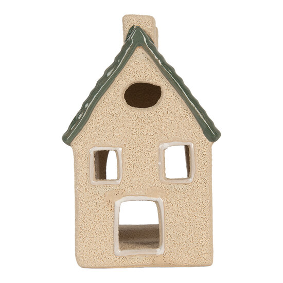 Clayre &amp; Eef | Theelichthouder Kerst Huisje Beige Groen 8x11x14 cm | 6CE2310