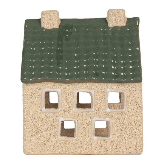 Clayre &amp; Eef | Theelichthouder Kerst Huisje Beige Groen 8x11x14 cm | 6CE2310