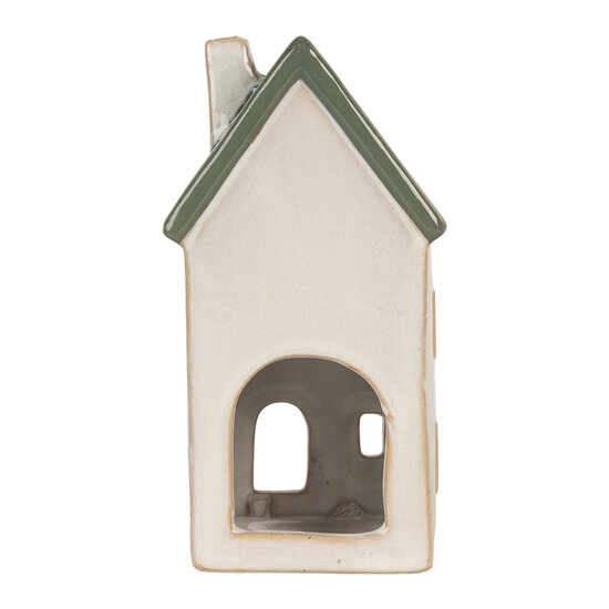 Clayre &amp; Eef | Theelichthouder Kerst Huisje Beige Groen 9x8x18 cm | 6CE2311
