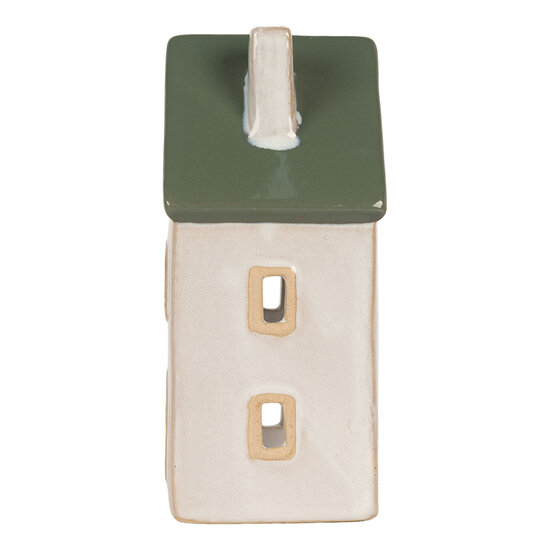 Clayre &amp; Eef | Theelichthouder Kerst Huisje Beige Groen 9x8x18 cm | 6CE2311