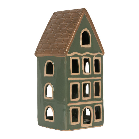 Clayre &amp; Eef | Theelichthouder Kerst Huisje Groen Bruin 9x8x19 cm | 6CE2312