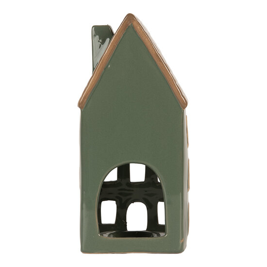 Clayre &amp; Eef | Theelichthouder Kerst Huisje Groen Bruin 9x8x19 cm | 6CE2312