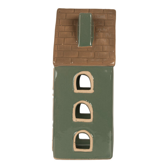 Clayre &amp; Eef | Theelichthouder Kerst Huisje Groen Bruin 9x8x19 cm | 6CE2312