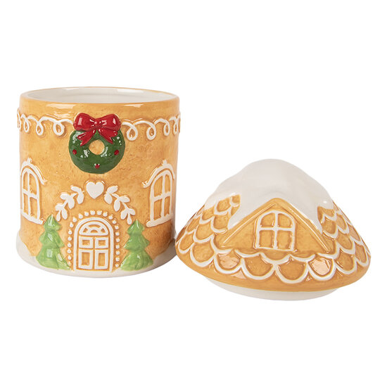 Clayre &amp; Eef | Voorraadpot Deksel Bruin Wit &oslash; 13x17 cm | 6CE2363