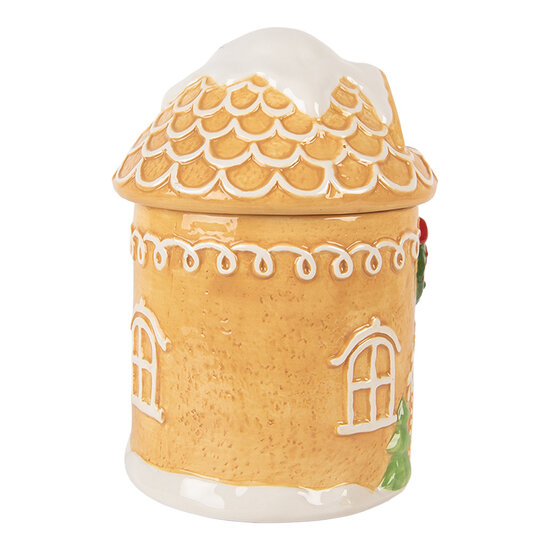 Clayre &amp; Eef | Voorraadpot Deksel Bruin Wit &oslash; 13x17 cm | 6CE2363