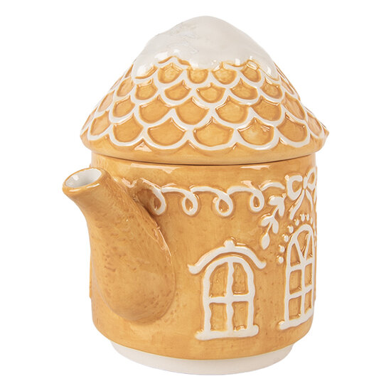 Clayre &amp; Eef | Theepot met Mok Bruin Wit 19x12x23 cm / 550 ml / 450 ml | 6CETE0213