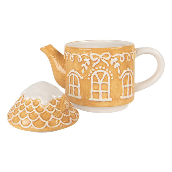 Clayre &amp; Eef | Theepot met Mok Bruin Wit 19x12x23 cm / 550 ml / 450 ml | 6CETE0213