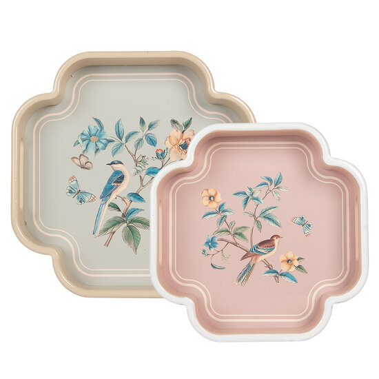 Clayre &amp; Eef | Decoratief Dienblad set van 2 Beige Roze 30x30x5 / 24x24x5 cm | 6H2461