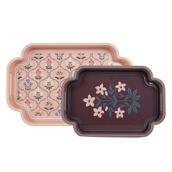 Clayre &amp; Eef | Decoratief Dienblad set van 2 Roze Paars 46x30x5 / 35x24x5 cm | 6H2463