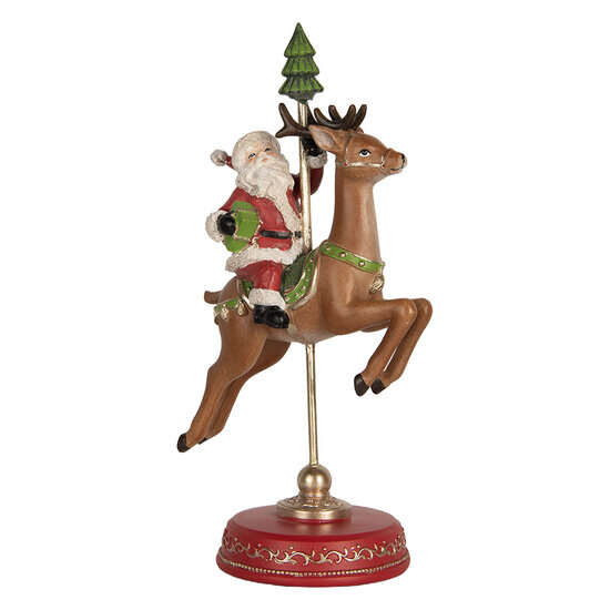 Clayre &amp; Eef | Kerstdecoratie Kerstman op Rendier Rood Bruin 16x11x30 cm | 6PR5763