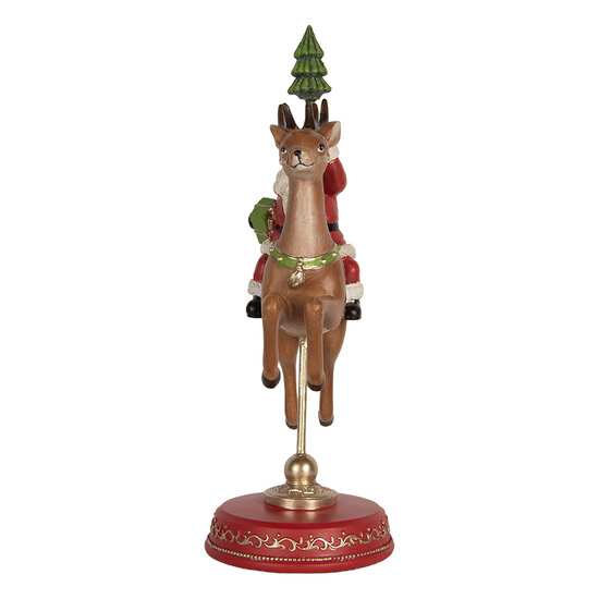 Clayre &amp; Eef | Kerstdecoratie Kerstman op Rendier Rood Bruin 16x11x30 cm | 6PR5763