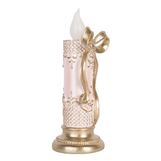 Clayre &amp; Eef | Decoratie kaars met LED Goudkleurig Roze 10x10x25 cm / 2xAAA | 6PR5776