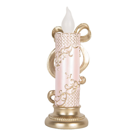 Clayre &amp; Eef | Decoratie kaars met LED Goudkleurig Roze 10x10x25 cm / 2xAAA | 6PR5776