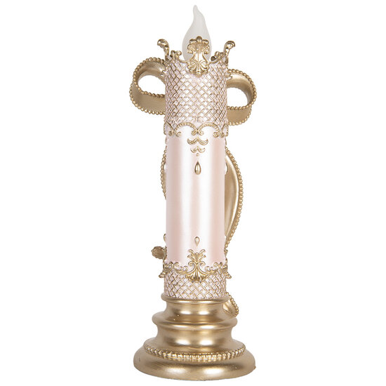 Clayre &amp; Eef | Decoratie kaars met LED Goudkleurig Roze 13x12x34 cm / 2xAA | 6PR5777