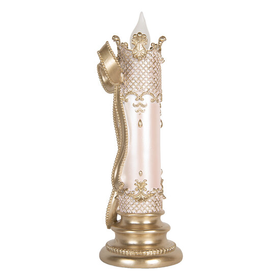 Clayre &amp; Eef | Decoratie kaars met LED Goudkleurig Roze 13x12x34 cm / 2xAA | 6PR5777