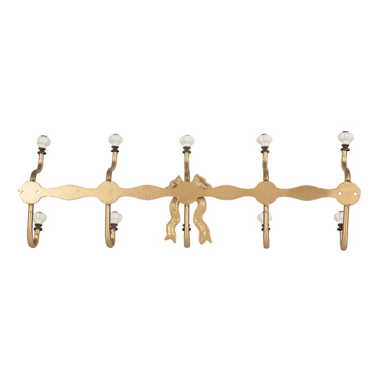 Clayre &amp; Eef | Wandkapstok 5 haken Goudkleurig Wit 50x7x17 cm | 6Y5956