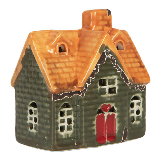 Clayre &amp; Eef | Decoratie Huisje met LED Groen Oranje 8x5x8 cm | 6CE2282