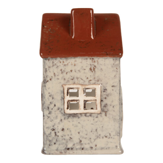 Clayre &amp; Eef | Theelichthouder Kerst Huisje Grijs Rood 8x7x13 cm | 6CE2284