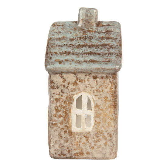 Clayre &amp; Eef | Theelichthouder Kerst Huisje Beige Groen 9x6x13 cm | 6CE2291
