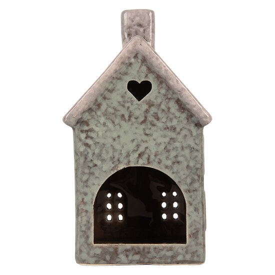 Clayre &amp; Eef | Theelichthouder Kerst Huisje Groen Roze 8x7x14 cm | 6CE2292