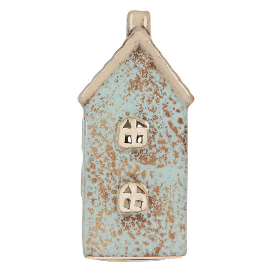 Clayre &amp; Eef | Theelichthouder Kerst Huisje Blauw Beige 8x7x15 cm | 6CE2293