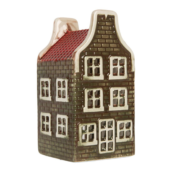Clayre &amp; Eef | Theelichthouder Kerst Huisje Groen Rood 7x7x14 cm | 6CE2298