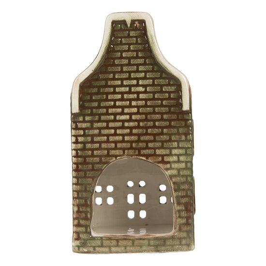 Clayre &amp; Eef | Theelichthouder Kerst Huisje Groen Rood 7x7x14 cm | 6CE2298