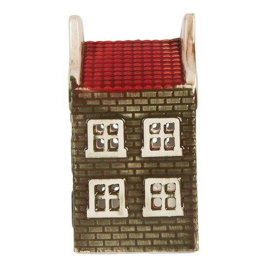 Clayre &amp; Eef | Theelichthouder Kerst Huisje Groen Rood 7x7x14 cm | 6CE2298