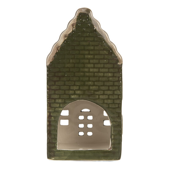 Clayre &amp; Eef | Theelichthouder Kerst Huisje Groen Grijs 7x7x14 cm | 6CE2301
