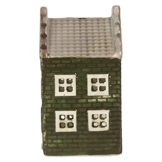 Clayre &amp; Eef | Theelichthouder Kerst Huisje Groen Grijs 7x7x14 cm | 6CE2301