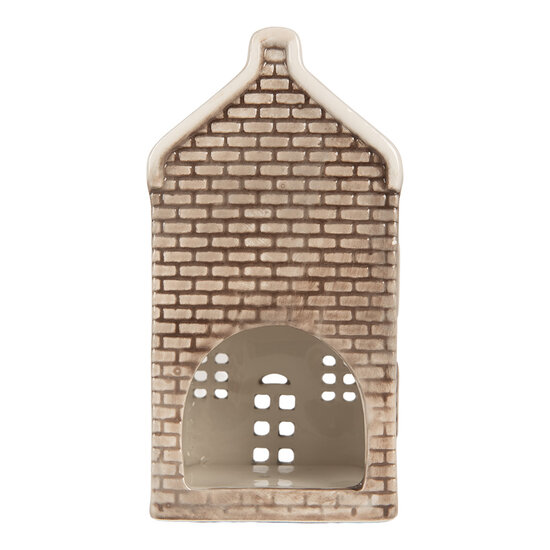 Clayre &amp; Eef | Theelichthouder Kerst Huisje Grijs Oranje 7x7x14 cm | 6CE2304