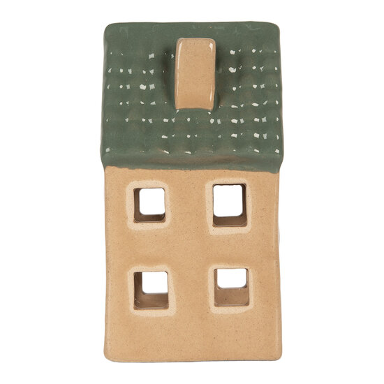 Clayre &amp; Eef | Theelichthouder Kerst Huisje Beige Groen 6x6x11 cm | 6CE2307