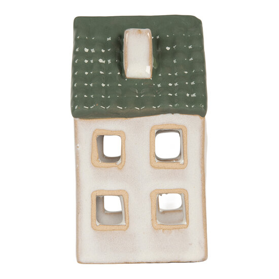 Clayre &amp; Eef | Theelichthouder Kerst Huisje Grijs Groen 7x7x13 cm | 6CE2308