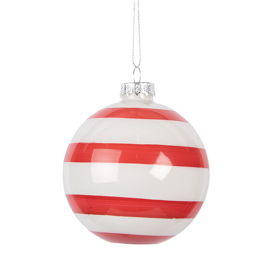 Clayre &amp; Eef | Kerstbal Rood Wit &oslash; 8x8 cm | 6GL5131