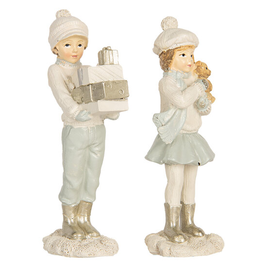 Clayre &amp; Eef | Kerstdecoratie Kinderen set van 2 Wit Groen 5x4x11 cm | 6PR5917