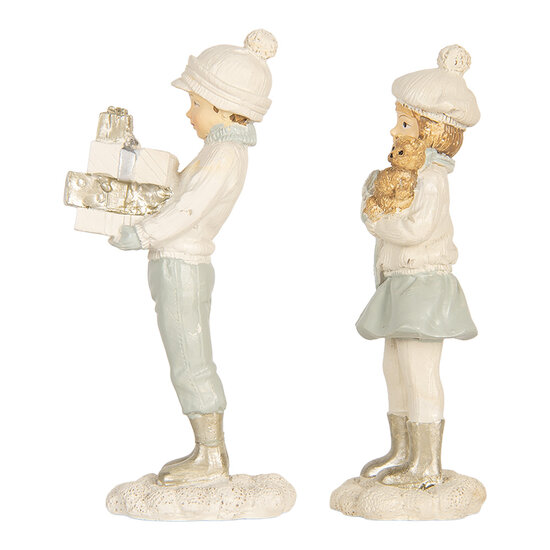 Clayre &amp; Eef | Kerstdecoratie Kinderen set van 2 Wit Groen 5x4x11 cm | 6PR5917