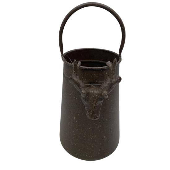 Decoratie vaas emmer hert ijzer met handvat bruin 37x16cm | 823743 | Home Sweet Home | Stoer &amp; Sober Woonstijl